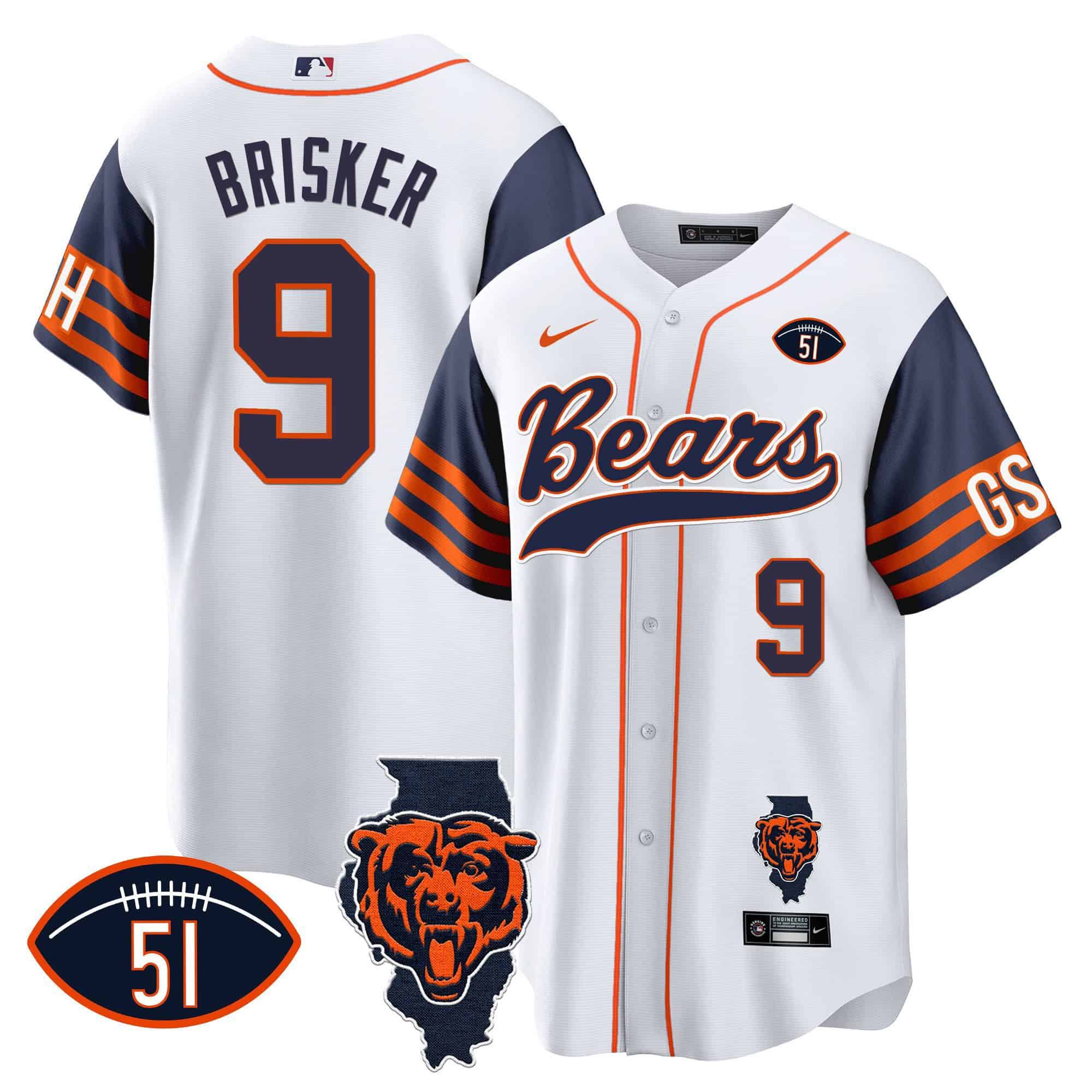 Men Chicago Bears #9 Brisker White 2024 Nike Patch Baseball NFL Jersey style 1